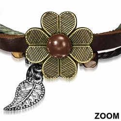 Bracelet fantaisie ajustable en cuir marron avec breloque bal d'étudiants en forme de cœur