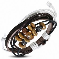 Bracelet en cuir marron ajustable multicolore à la mode Karma perles corde Wrap