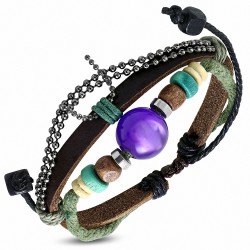 Bracelet en cuir marron ajustable avec cordon de chaîne tressé en chaîne à la mode