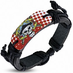 Crâne de pirate coloré de mode pirate Cross Ovale Watch Style réglable en cuir noir Bracelet