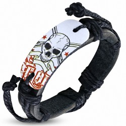 Bracelet en cuir noir réglable de style de crâne de pirate os croisés de montre ovale