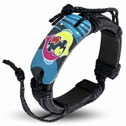 Bracelet en cuir noir ajustable avec signe zodiacal coloré pour poissons-poissons de la mode
