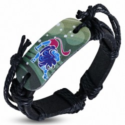 Bracelet réglable en cuir noir de mode Lion coloré signe Lion signe zodiacal montre ovale