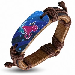 Bracelet en cuir marron ajustable en forme de signe du zodiaque capricorne de la mer de mer colorée