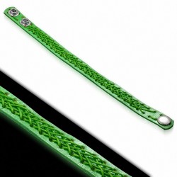 Bracelet pression en corde croisée avec armure en cuir vert véritable