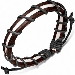 Bracelet ajustable en cuir blanc et marron avec cordon fantaisie