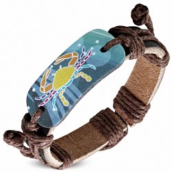 Bracelet ajustable en cuir marron de couleur pour le signe du zodiaque du cancer du crabe à la mode