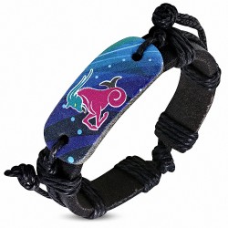 Bracelet en cuir noir réglable de signe de zodiaque Capricorne de la mode colorée