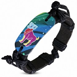 Bracelet en cuir noir de style de montre ovale de signe de zodiaque coloré de RAM de modèle