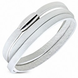 55cm 3mm | Collier avec bracelet en cuir multicolore de couleur blanche avec verrou magnétique en acier inoxydable