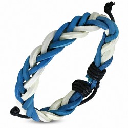 Bracelet ajustable en cuir bleu et blanc tressé à la mode pour ficelle