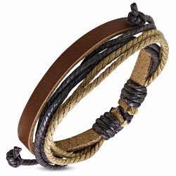 Bracelet ajustable en cuir marron avec cordon multicolore à la mode - FBK778