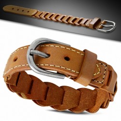 Bracelet fantaisie avec boucle de ceinture en cuir marron clair