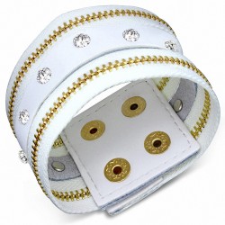 Bracelet en cuir à la mode avec fermetures à glissière à double fermeture éclair en cuir blanc - CW clair