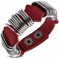 Bracelet pression en cuir rouge avec anneau