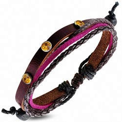 Bracelet en cuir marron ajustable avec cordon multicolore à la mode pour perler à la mode de Bali avec perle de Bali
