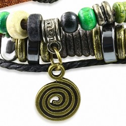 Bracelet en cuir marron réglable avec breloque spirale de perles multicolores à la mode pour bracelet en cuir