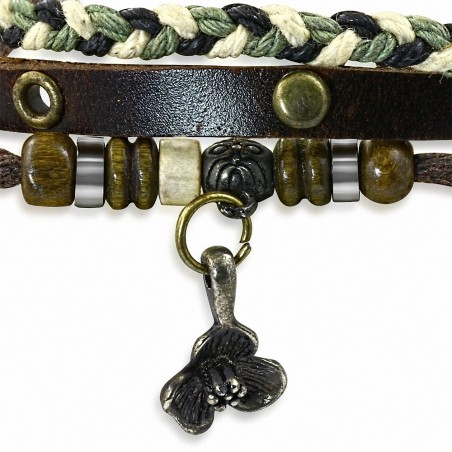 Bracelet en cuir marron ajustable avec bretelles fantaisie à la mode en forme de corde triple tressée