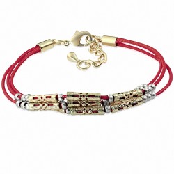 Bracelet chaîne en alliage de rallonge en cuir rouge avec trois boucles en cuir couleur alliage tendance