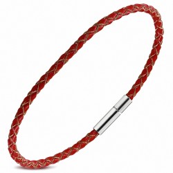 Bracelet en cuir tressé rouge avec fermoir en alliage tressé