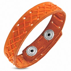 Bracelet pression en cuir véritable orange croisé avec cordes croisées