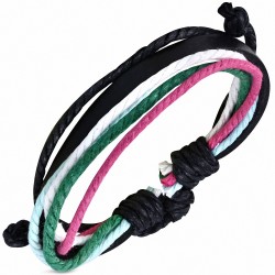Bracelet ajustable en cuir noir avec corde multicolore à la mode - FWL930