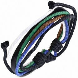 Bracelet ajustable en cuir noir avec cordon multicolore à la mode - FWL931
