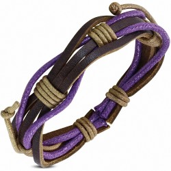 Bracelet en cuir marron ajustable à la mode et à cordes violettes / violettes