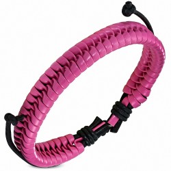 Bracelet réglable en cuir rose tressé à la mode pour envelopper la corde
