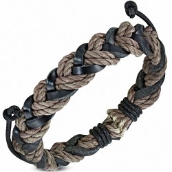 Bracelet ajustable en cuir noir tressé à la mode pour envelopper la corde - FWB085