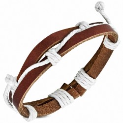 Bracelet ajustable en cuir marron avec cordon de serrage à la mode - FWB095