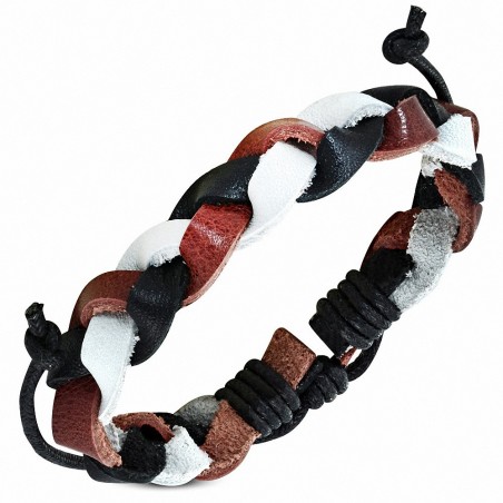 Bracelet ajustable en cuir avec cordon coloré tressé à la mode - FWB098