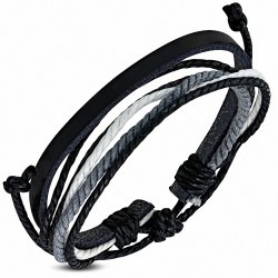 Bracelet ajustable en cuir noir avec cordelette fantaisie à la mode - FWB049