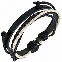 Bracelet réglable en cuir noir tressé à la mode avec cordons à nouer - FWB051