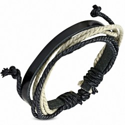 Bracelet ajustable en cuir noir avec cordelette fantaisie à la mode - FWB052