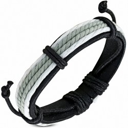 Bracelet ajustable en cuir noir avec cordon fantaisie - FWB069