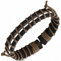 Bracelet ajustable en cuir marron avec cordon fantaisie - FWB077
