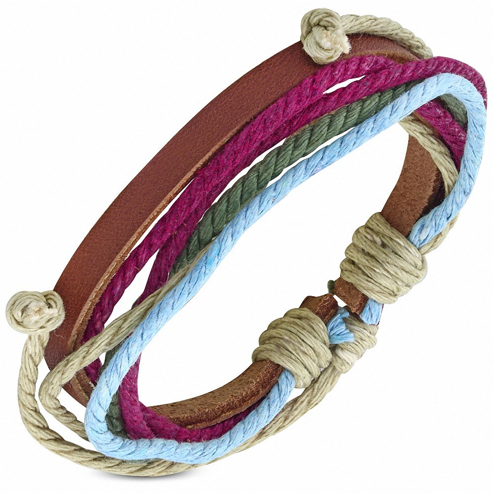 Bracelet ajustable en cuir marron avec cordon de serrage à la mode - FWB026