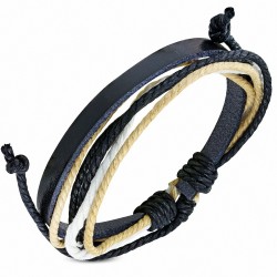 Bracelet ajustable en cuir noir avec cordelette fantaisie à la mode - FWB054