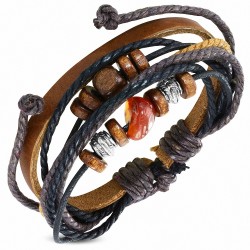 Bracelet en cuir marron ajustable avec cordons multicolores à la mode Karma perles - FBK962