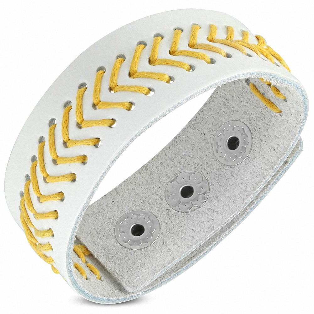 Bracelet pression en cuir jaune véritable avec armure en corde jaune