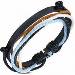 Bracelet ajustable en cuir noir avec cordelette fantaisie à la mode - FWB058