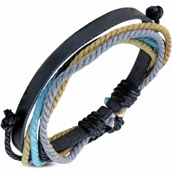 Bracelet ajustable en cuir noir avec cordelette fantaisie à la mode - FWB059