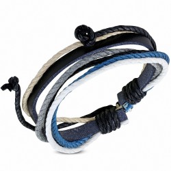 Bracelet ajustable en cuir noir avec cordelette fantaisie à la mode - FWB063
