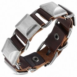 Bracelet motard en cuir marron carré avec boucle de ceinture