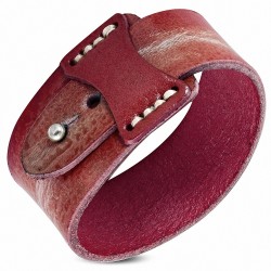 Bracelet pression en cuir rouge à rayures brumeuses