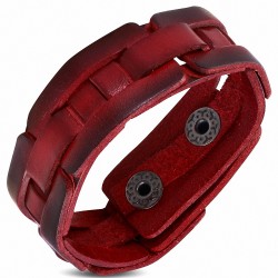 Bracelet pression en cuir véritable rouge
