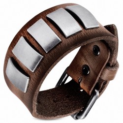 Bracelet motard en cuir marron rectangulaire avec boucle de ceinture