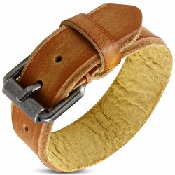 Bracelet motard en cuir véritable marron clair avec boucle de ceinture
