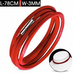 78cm x 3mm | Tour de cou / bracelet en cuir rouge à la mode multi-tours